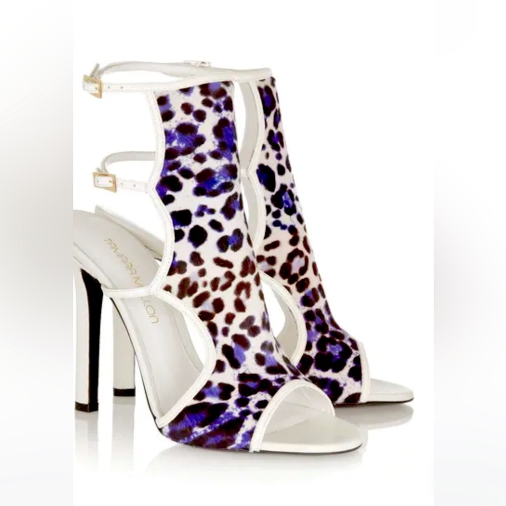 Tamara Mellon - Trouble Maker Calf Hair Sandals Cream/Black/Purple